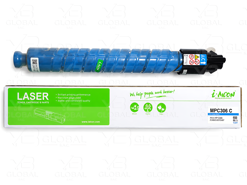 Cartucho de Tóner Cyan Compatible Ricoh MP C306 Marca i-Aicon
